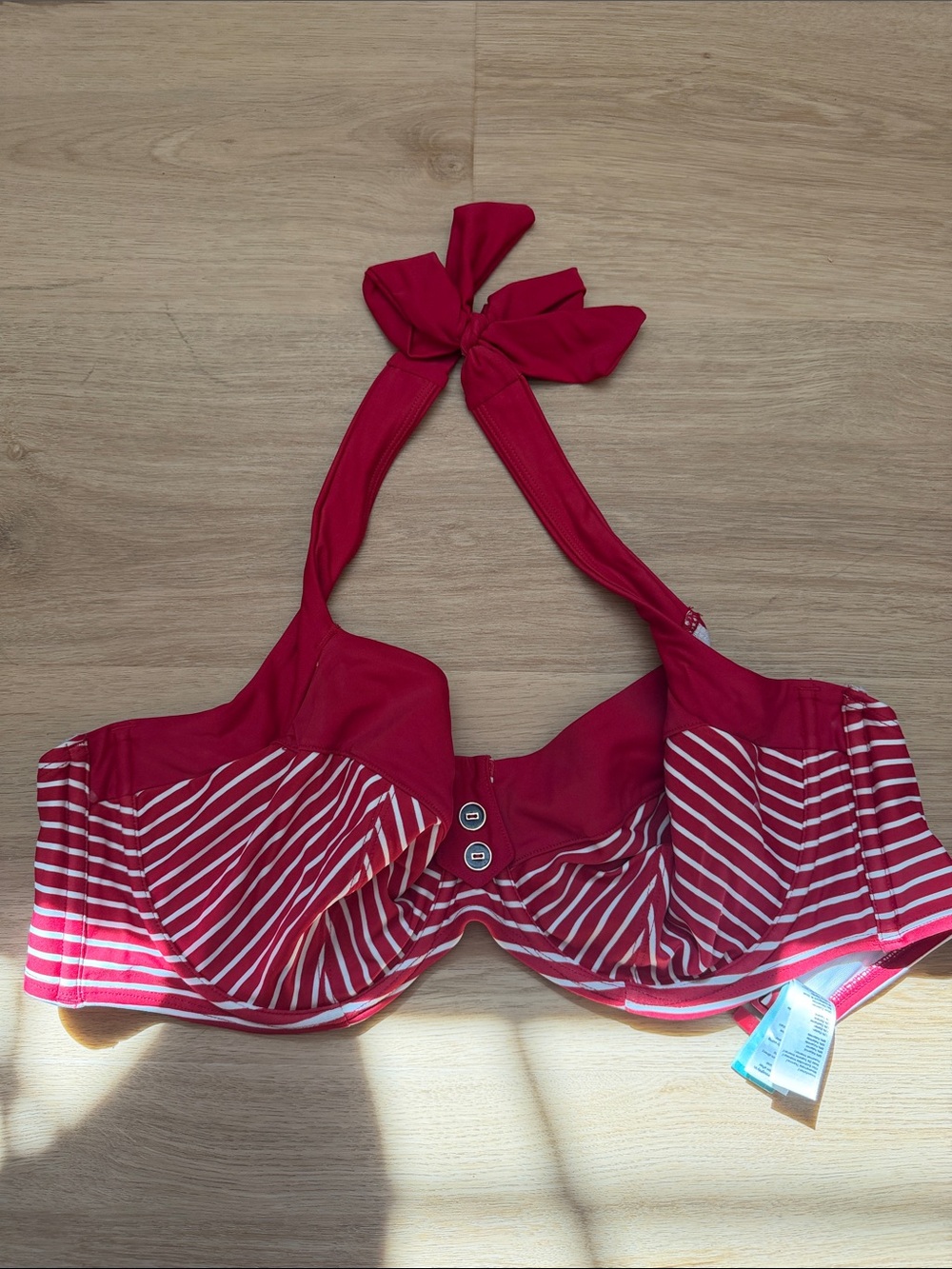 Panache Red and White Striped Halter Bikini Top